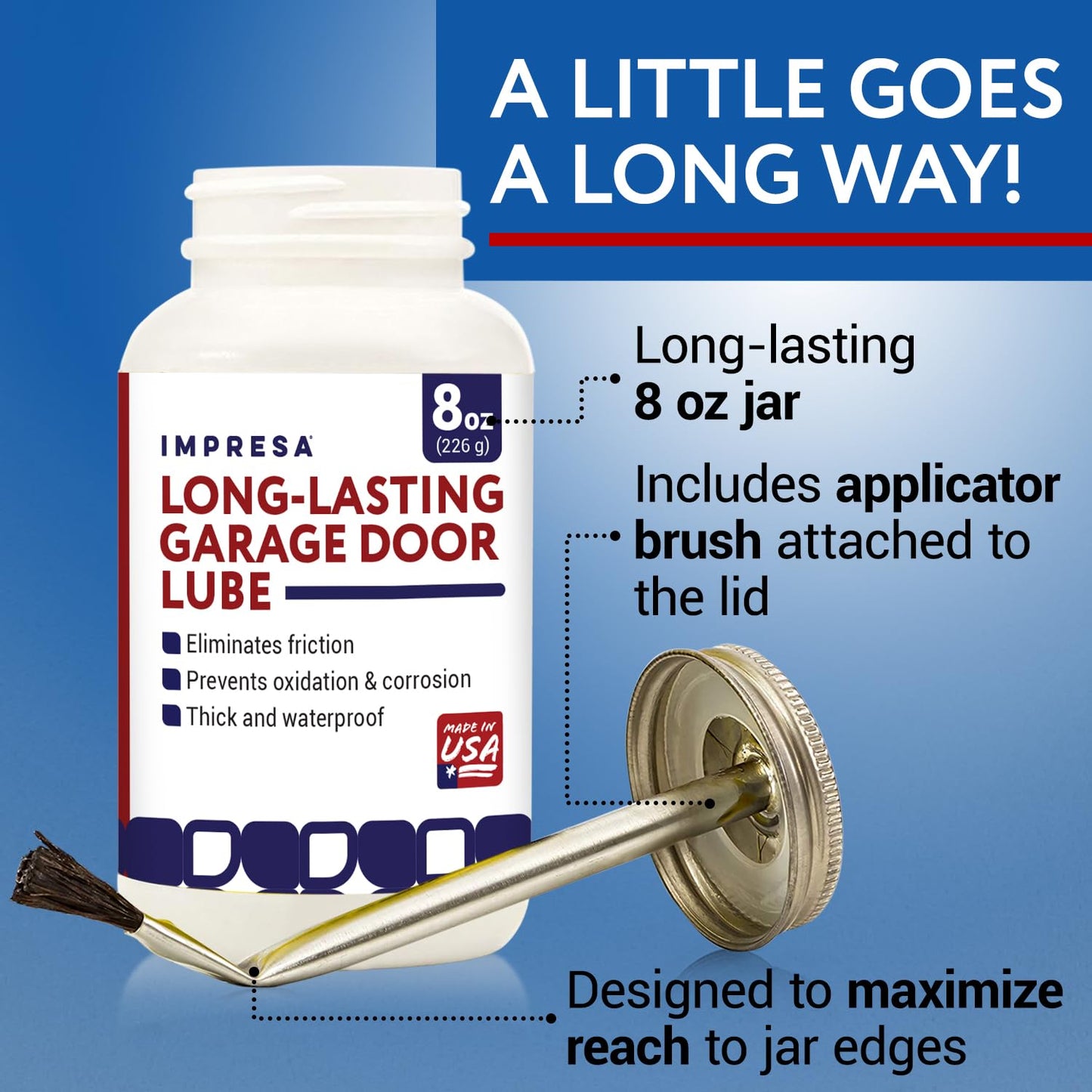 Impresa Silicone Dielectric Grease Paste - 8 Oz Jar - Smooth & Silent Sliding Door Silicone Lubricant - Waterproof Garage Door Grease - Precision Brush & Lubricant for Garage Spring