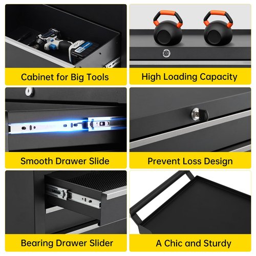 Rolling Tool Chest, 5 Drawers Tool Storage Cabinet, Toolbox with Wheels, Portable Tool Cabinet Organizer with Locking System & Drawer Liners, Tool Storage Cart for Garage, Workshop