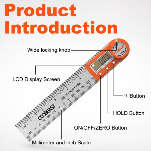 Digital Angle Finder Ruler, Angle Finder with 7 Inch/200 mm with Case Stainless Steel Digital Protractor Angle Finder for Woodworking, Construction Portable Angle Measuring Tool by Coobeast