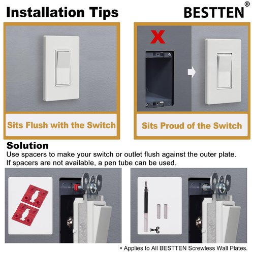 BESTTEN 2 Gang Screwless Wall Plate, 10 Pack, USWP4 Off White Series, Decorative Outlet Cover, H4.69” x W4.73”, Light Switch Cover, Double Gang Receptacle Face Plate