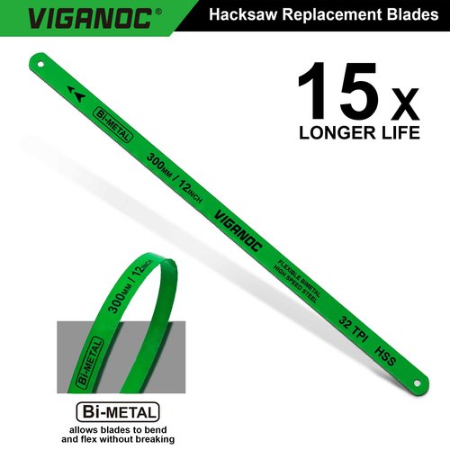 Viganoc 12" Hacksaw Replacement Blades Set, Bi-Metal High Speed Steel Hack Saw Blade Sets - 18T - 24T - 32T HSS Saw Blades, 3 Pack