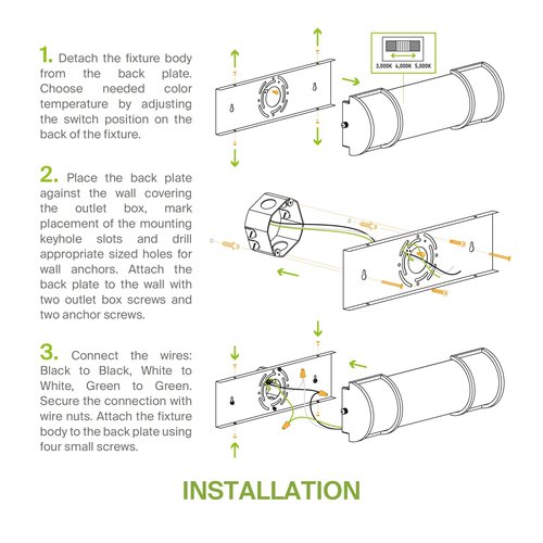 ASD LED 24 Inch Flush Mount Vanity Lighting Fixture | 25W 1950LM 3000K-5000K 120V | 3CCT, Dimmable, Energy Star, ETL Listed | Bathroom Linear Wall Light Bar, Long Tube Bath Sconce | Nickel