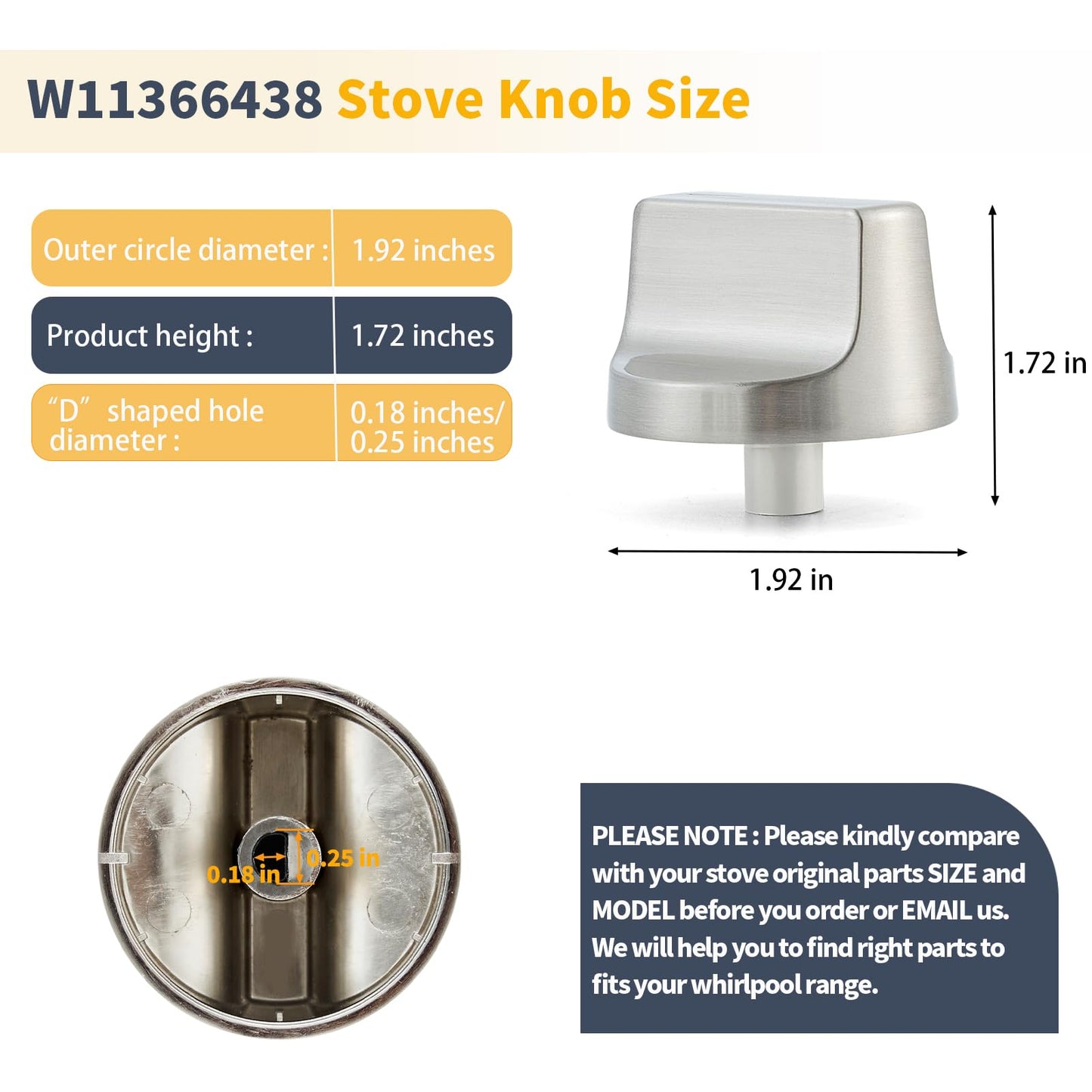 Allstare Stainless Steel W11366438 W11084623 Stove knobs Replacement Parts for Whirlpool Gas Range Stove Parts Burner Knobs WCG55US0HS00 WCG77US0HS00 Whirlpool Gas Cooktop Knobs 4 Pcs