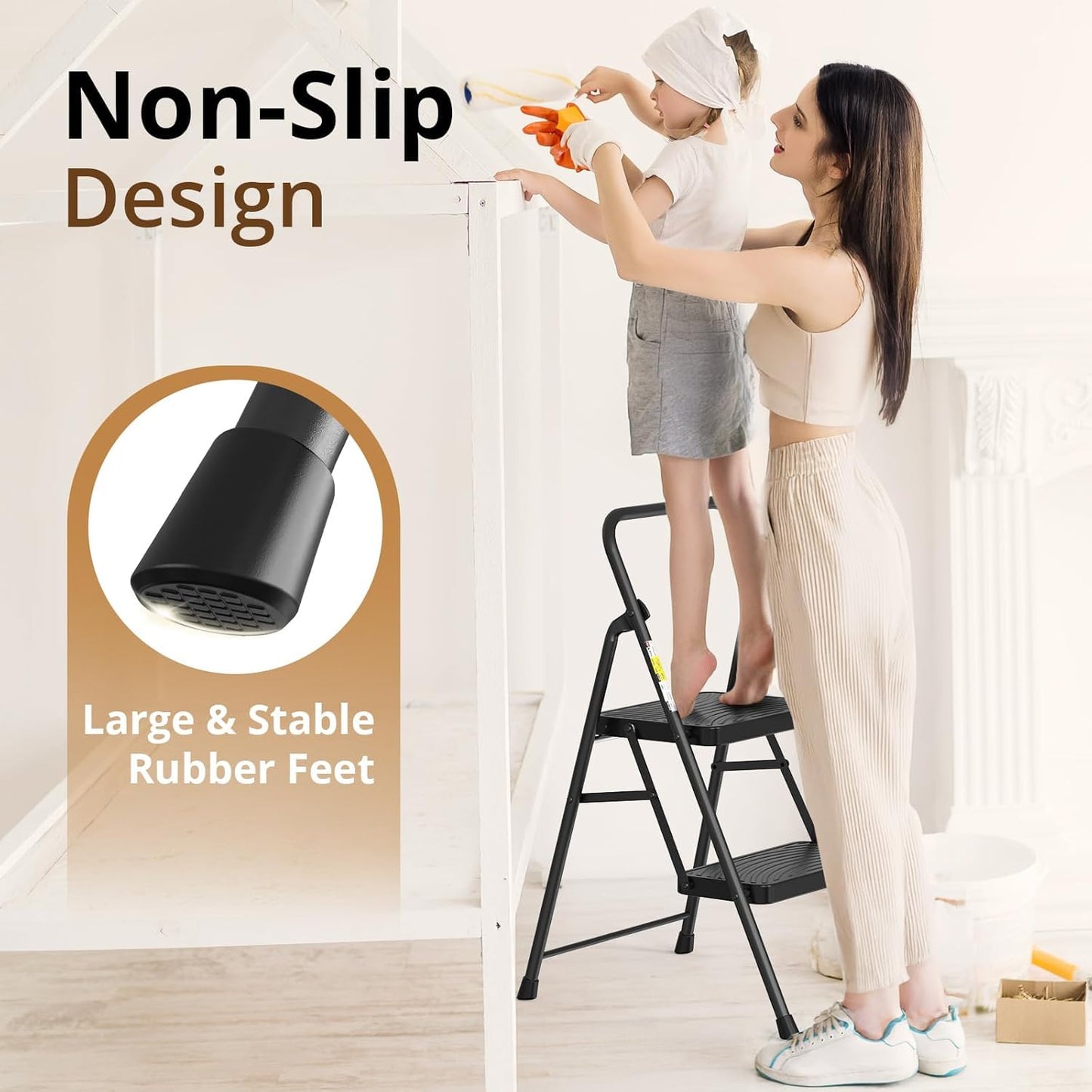 Jocauto 2 Step Ladder, Step Stool with Wide Anti-Slip Pedal, Step Ladder Folding Step Stool for Adults, Portable ladders for Home Kitchen