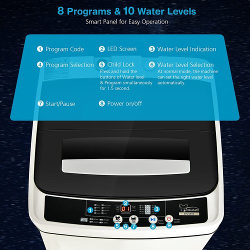 Giantex Portable Washing Machine, 2 in 1 Full Automatic Laundry Washer 1.5Cu.Ft 11lbs Capacity Washing and Spinning Combo 8 Programs 10 Water Levels Energy Saving Top Load Washer for Apartment Dorm