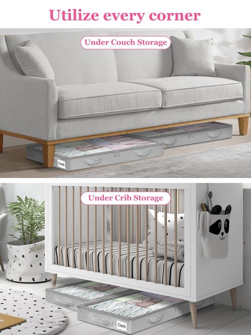 Low Profile Under Bed Storage, 3 Inches High Underbed Storage Containers Bins, NO STRUCTURE, Foldable Clothes Storage and Organizer with Lid & Zipper, Shallow Storage for Low Bed Couch Crib, 2-Pack