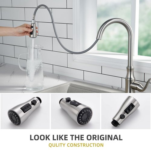 Angle Simple Kitchen Faucet Head Replacement G 1/2 Male Thread, Sink Faucet Sprayer Attachment, Stream Spray and Pause Mode, Brushed Nickel