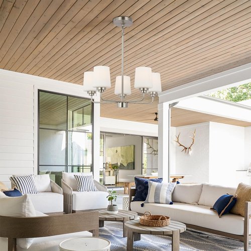 5-Light Dining Room Light Fixture, E26 Base Chandelier for Dining Room with White Shades, Modern Chandelier for Living Room, Dining, Kitchen Island (No Bulbs Included)