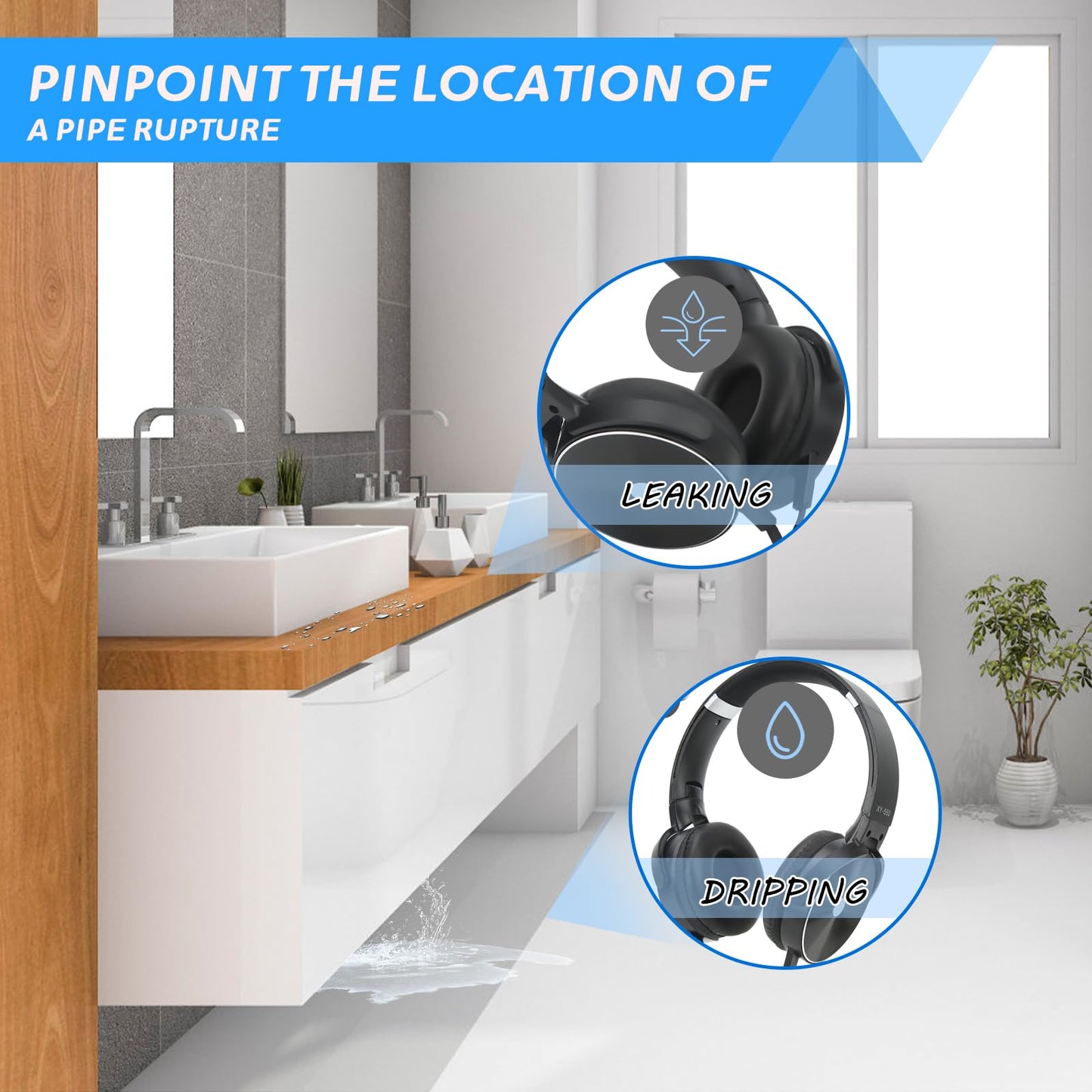 Water Leakage Detection, Underground Water Leak Detector, High Strength Sound Intensifier Water Pipe Leakage Monitor, Suitable for Site Construction, Car Maintenance