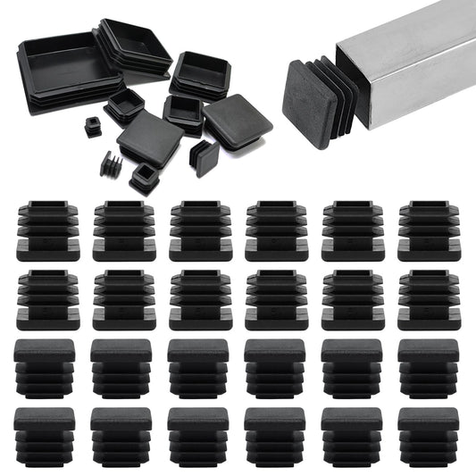 EASYEAH 3/4" (19mm) Plastic Hole Plugs Black -Square Chair Leg Caps & Pipe Plugs, Tubing End Caps for Metal and Wood Legs Tube, Outdoor Furniture Feet Table Patio Glide Floor Plastic Plugs, 24 PCS