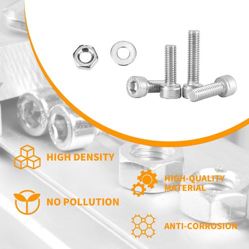 TOOINKCV 900 Pcs M2 Screws, Nuts and Washers Set - Hex Socket Head Cap Screws Kit - Stainless Steel Bolts Assortment - Metric Machine Screws With Fully Threaded Hex Nuts