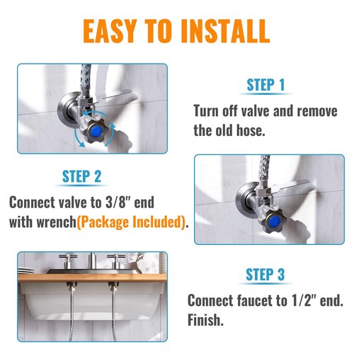 (2 Pack) SUNGATOR 16 Inch Faucet Supply Lines, 3/8" Female Comp Thread x 1/2" FIP Thread Sink Hose, 16" Stainless Steel Braided Faucet Supply Line for Bathroom, with 2 Wrenches and 1 Sealing Tape