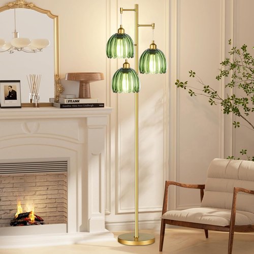 Glass Green Tulip Lamp Shades Set of 2 Small Flower Art Blown Lampshades,1.58lb,1.65" Top x 5.5" Diameter x 3.9" Height,Replacement Mini Lamp Shade for Floor Lamp Table Wall Lamp Chandelier Decor