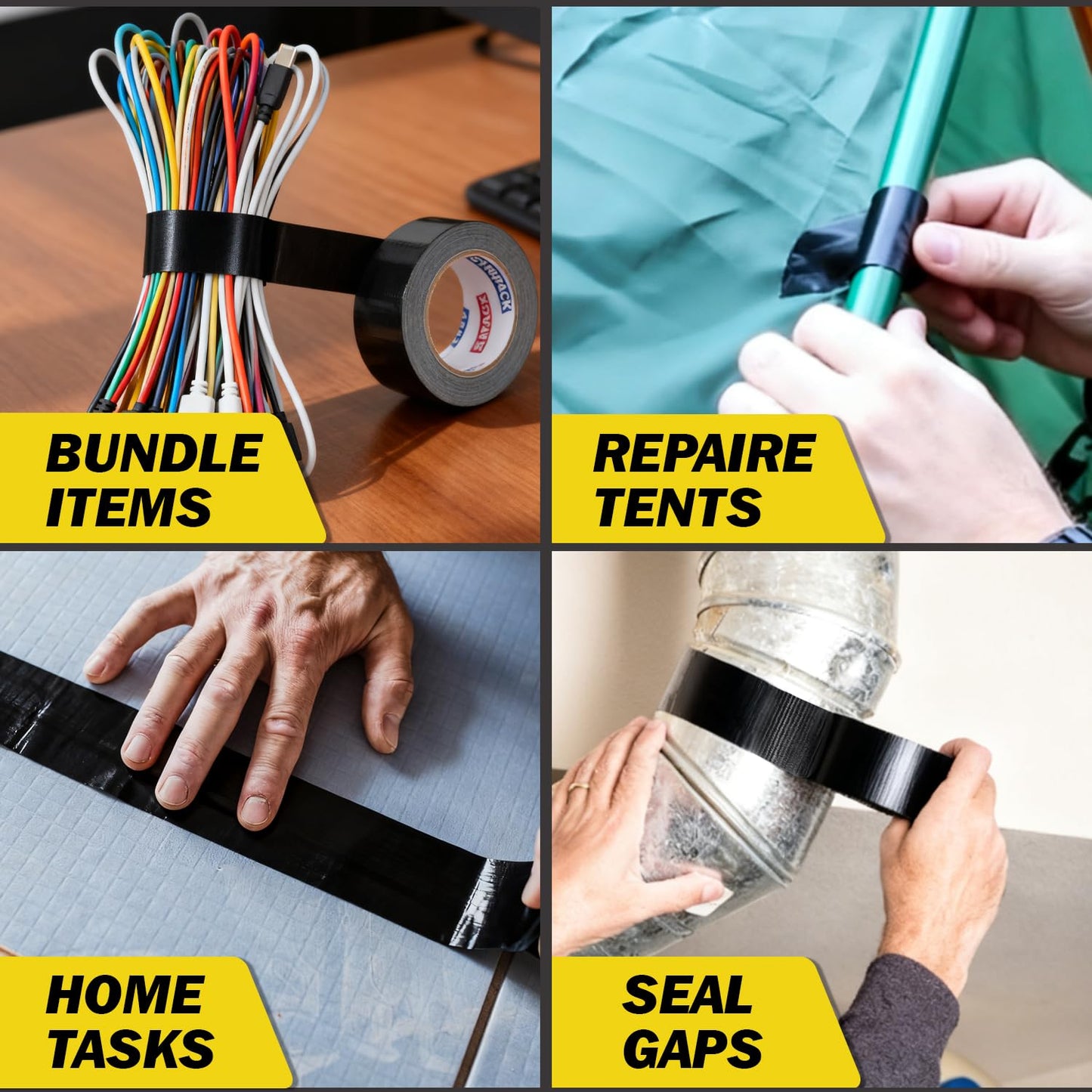 STIKPACK 2 Pack Black Duct Tape Heavy Duty, 2 Inches x 30 Yards, 8.27 mil, Strong Industrial Strength, Flexible, No Residue, Waterproof and Tear by Hand, Multi-Use for Indoor & Outdoor Repairs