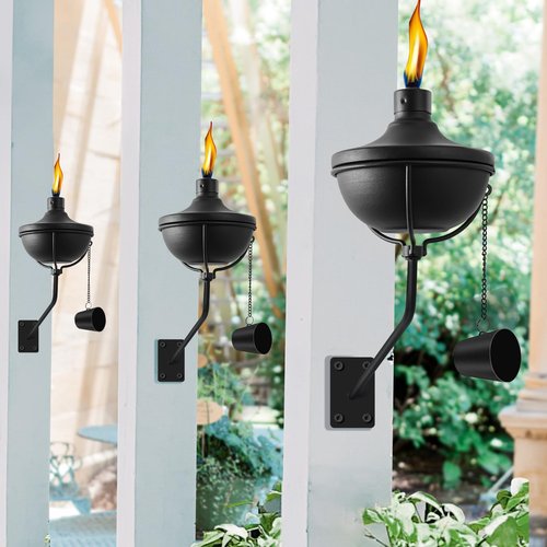 FAN-Torches Wall Mounted Citronella Torches Set of 6, 24 oz Garden Torches for Outside, Refillable Flame Light Torch, Outdoor Metal Torch for Yard, Patio, Deck, Garden, Party, Landscape