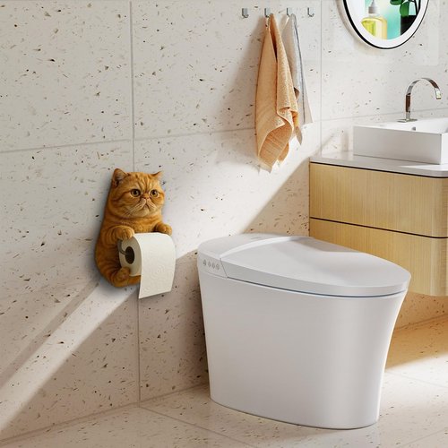 3D Cat Toilet Paper Holder, Wall Mount Bathroom Tissue Roll Storage, Gray Tabby Cat Design, Resin Material (#03)