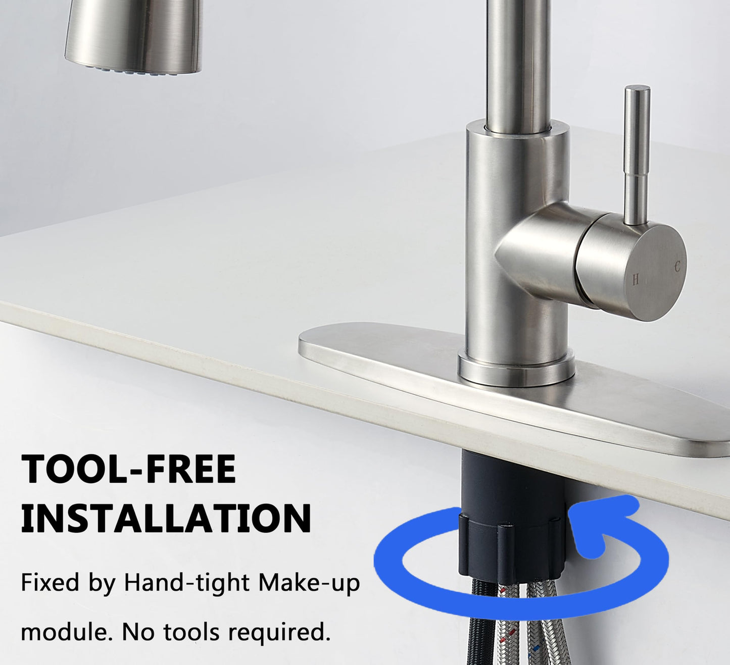 Comllen Kitchen Faucet with Pull Down Sprayer, Modern Brushed Nickel Faucets for Kitchen Sink, Stainless Steel Single Handle Pull Out Kitchen Sink Faucet with Deck Plate