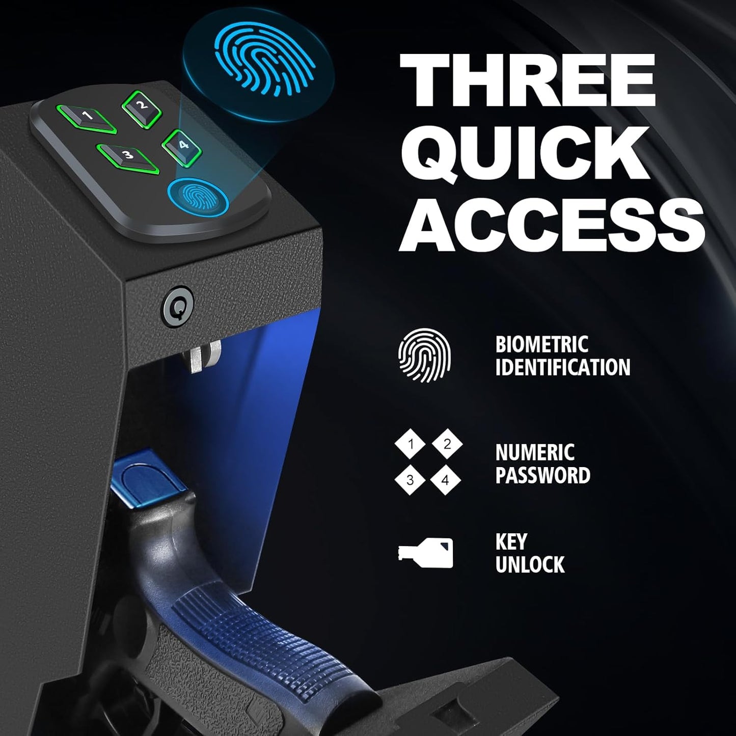 Biometric Mounted Handgun Gun Safe for Nightstand, Desk, Bed Side, Wall,Truck - Auto Open Hidden Hand Gun Safe for Pistol -with Fingerprint, 6-button Backlit Keypad, KEY Access