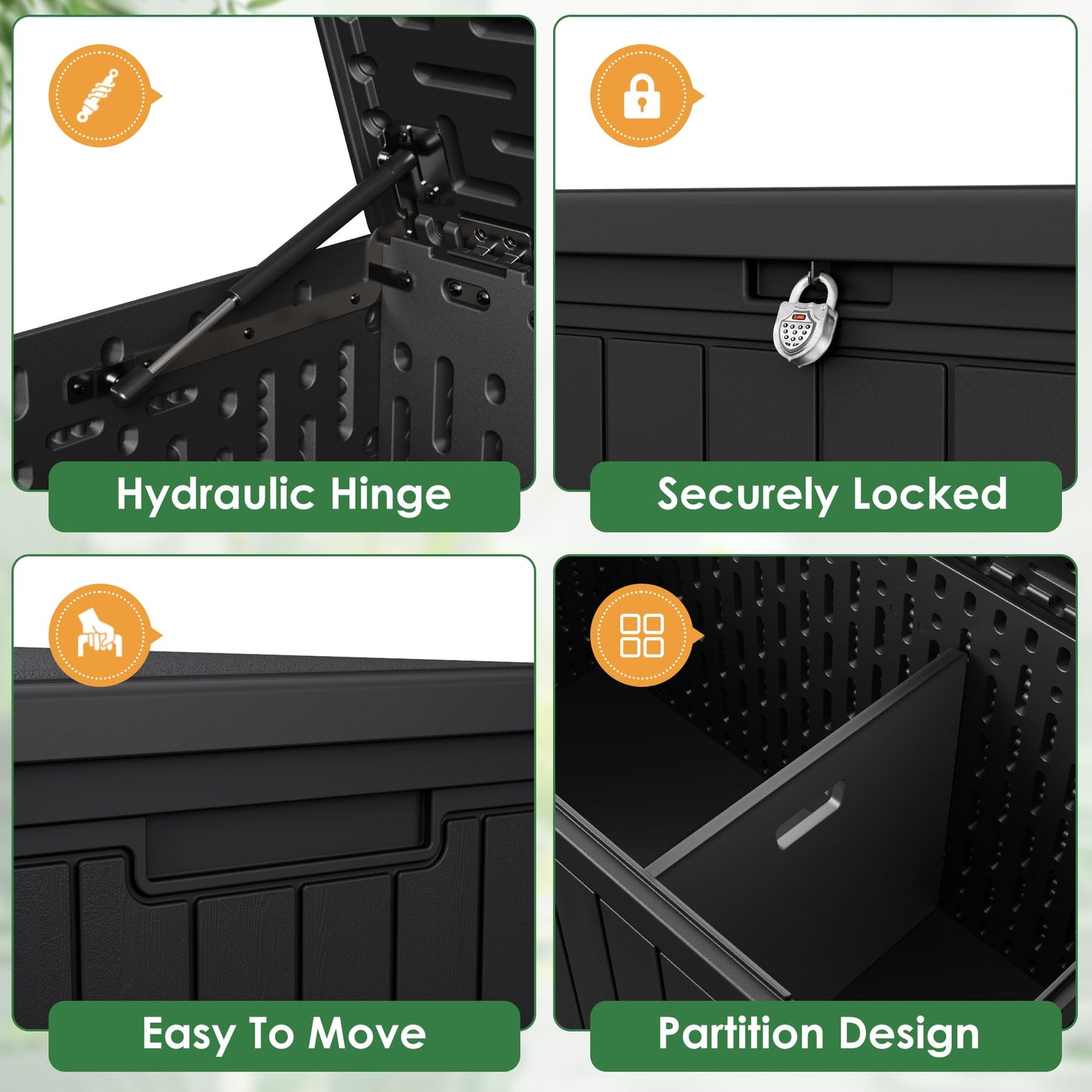 Devoko 160 Gallon Double-Wall Deck Box with Divider, Side Handles, HDPE Outdoor Large Storage Box Waterproof and Lockable for Patio Furniture, Garden, Pool (Black, 160 Gallon)