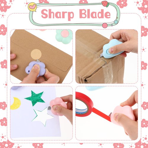 6Pcs Min Cloud Flower Box Cutte, Package Cutter with Key Chain Hole Art Utility Knives Portable Letter Envelope Opener for Home and Office (3 Clouds,3 Flowers)