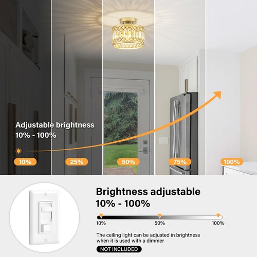YURNYQ Crystal Ceiling Light Fixture, Modern Semi Flush Mount Ceiling Light, Gold Lighting Fixtures Ceiling Lamp for Hallway, Kitchen, Entryway, Bedroom, Laundry Room, 9.05 Inch