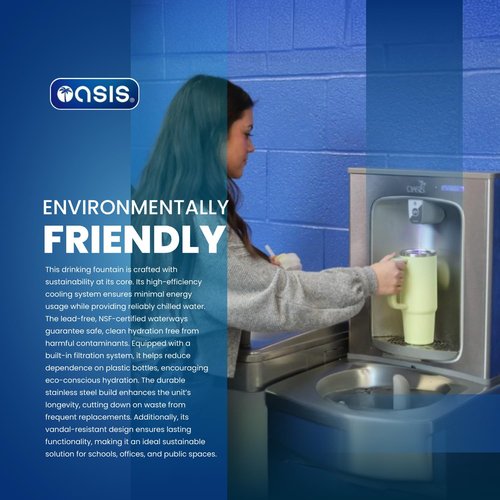Oasis VersaCooler Water Drinking Fountain Wall Mount Indoor in Greystone with Electric Bottle Filling Station, 8PH, ADA Compliant Water Cooler - Stainless Steel - 18" D x 18" W x 38" H