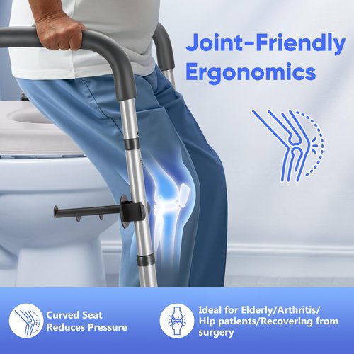 Raised Toilet Seat with Handles, Toilet Seat Riser for Seniors with Adjustable Height & Width. Cozy Padded 500lb Handicap Elevated Toilet Seat for Elderly, Surgery, Pregnant. Fit Any Toilet