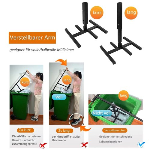 Wastemate Bin Compactor,Manual Trash Compactor,Portable Recycling Hand Tool for Outdoor, Touchless Garbage Compactor with Adjustable Handle for Kitchen,Garden,Restaurant