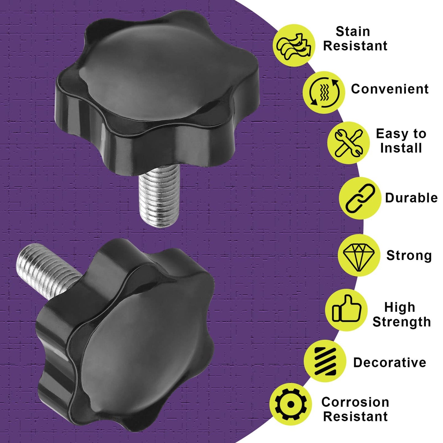 LifCratms M8 x 20mm Thread Star Knob 2Pcs, Plastic Hex Shaped Clamping Knob Handle Hand Tightening Screw for Umbrella Base Replacement