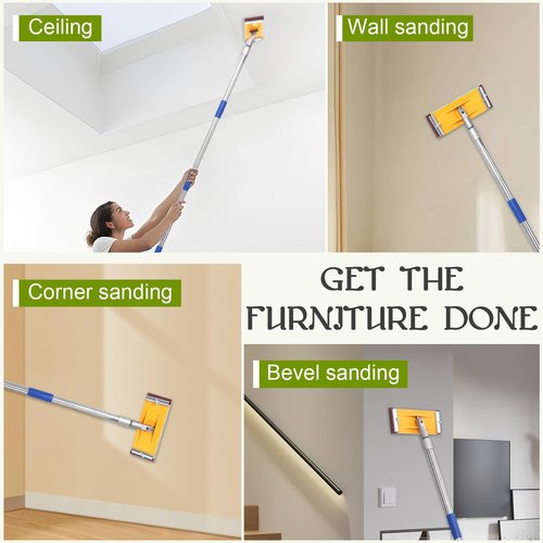 Pole Sander For Drywall,Sanding Pole,31-74-inch Manual Hand Drywall Sander with Extension Pole. Perfect for Painting, Complete with 5pcs Sanding Sheets (60, 100, 180, 240 ，320Grit)