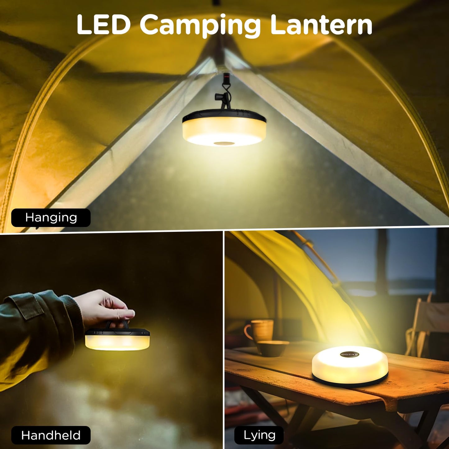 OGERY 3-Pack Camping String Lights, 4 in 1 Quick Storage 32.8FT Rechargeable Tent Lights String with 8 Lighting Modes, Hanging Waterproof Portable LED Lamp for Outdoor Patio Awning Party Essentials
