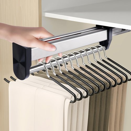 Pull Out Valet Rods for Closets, Clothes Hanger Rail Slide Out Adjustable Heavy Duty Stainless Steel Clothes Storage Hanger Rack for Pants Coats Top Mounted Wardrobe Pants Hanger(350mm/13.7inch)