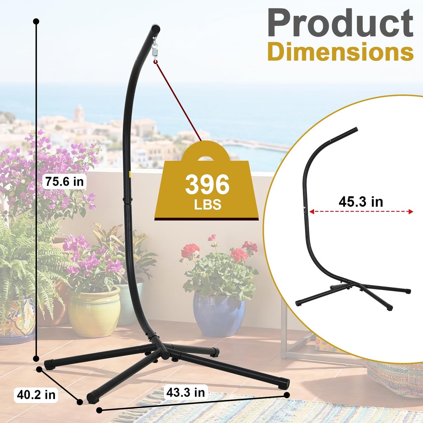FDW Hammock Chair Stand, Outdoor Solid Steel Heavy Duty Construction for Hanging Hammock, Hanging Stand Max Load 400 LBS Air Porch Swing - 360 Degree Rotation