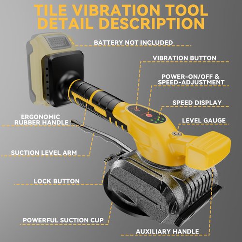 Tile Vibration Tool for Dewalt 20V Battery, Cordless Tile Vibration Leveling Machine, Tile Suction Cup Tool with Bubble Level Gauge, 5 Speed, Lock Design, for Floor Wall (Battery Not Included)