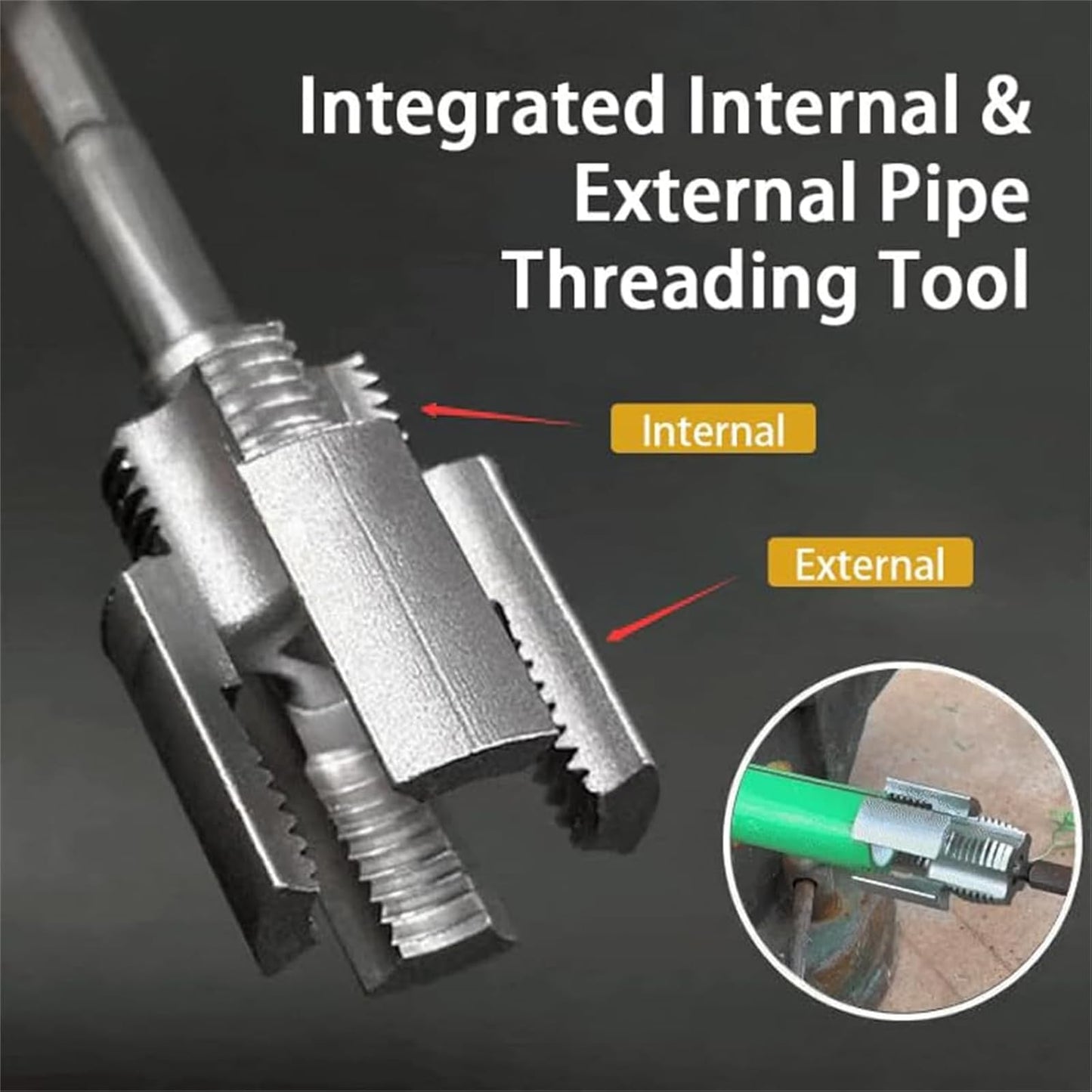 Integrated Internal External Pipe Threading Tool, Electric Drill Compatible 2 In 1 Pvc Pipe Threader Kit, 1/2" (Dn15) 3/4" (Dn20) Sizes Rethreading Tool (3/4 in*3)