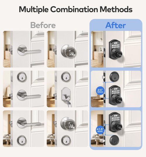 TEEHO Keyless Entry Keypad Door Lock with Handle, Electronic Digital Smart Locks for Front Door, Easy to Install Keypad Deadbolt with Code for Bedroom, Anti-Peeping Password