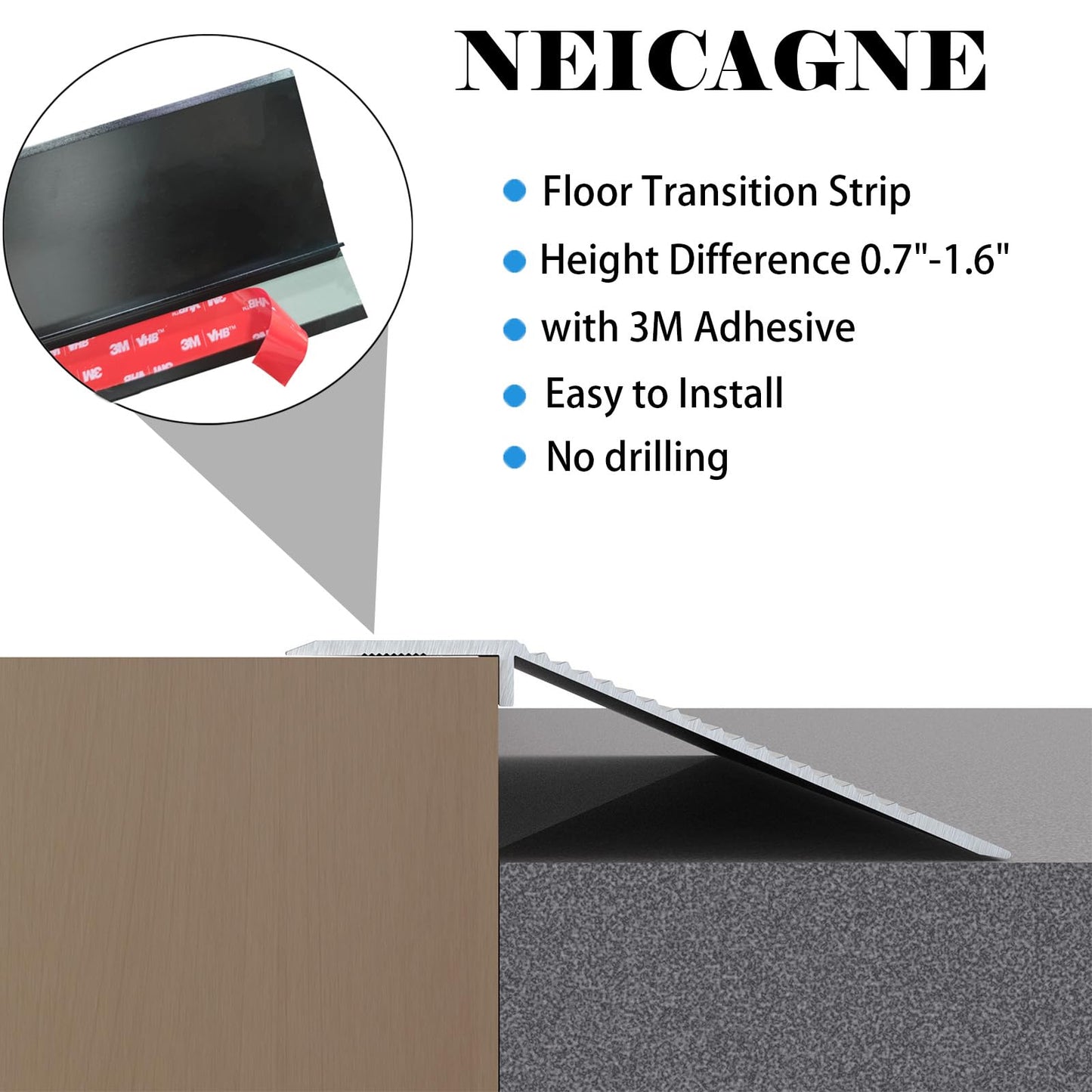 NEICAGNE Floor Transition Strip, Aluminum Transition Strips for Doorway Door Threshold Strip Carpet Transition Strip Threshold Ramps for Doorways (Black, 36''x4'')