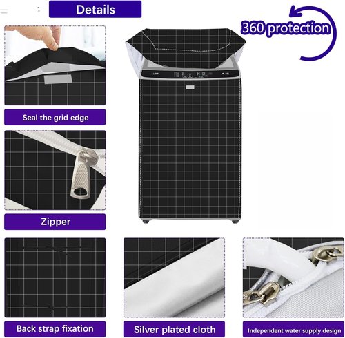 MBOOM Portable Washing Machine Cover, 600D Oxford Waterproof Universal Fit for Compact/Full-Automatic Washers（1.7-2.0 cu.f,about 12-15 lbs)，22.5"W x 23.5"D x 36"H