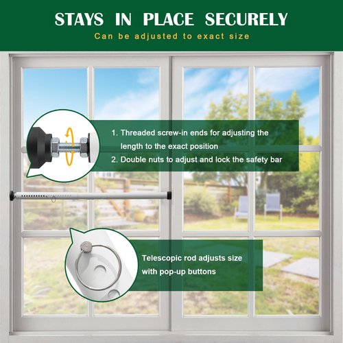 Sliding Door Security Bar, 2 Pack Child Safety Window Locks for Up and Down Windows/Horizontal Sliding Windows, 17-50 inch Adjustable Window Security Bars from Inside for Apartment, Patio