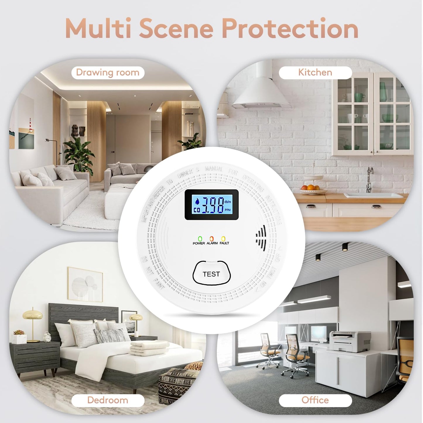 6 Packs, 2 in 1,Smoke Carbon Monoxide Detector,Carbon Monoxide Detectors/Smoke Alarm,85 dB Alarm,Large Screen Readout,Test Button,Battery Operated, Work State LED Flash,Easy Install