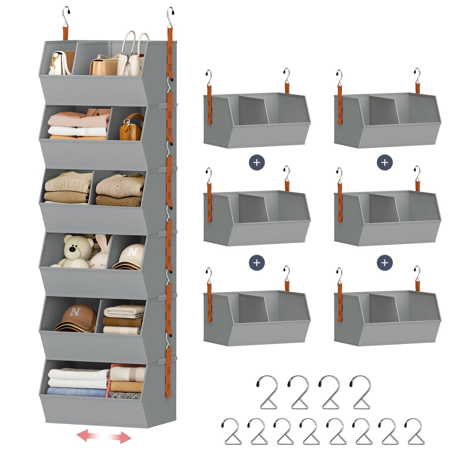 Hanging Closet Organizer Extra Large, Clothes Hanging Shelves for Closet with Divider, Collapsible Closet Storage System, Fabric Storage Bins for Home, Dorm, Rv, Sweaters, Handbags, Underwear, Sock