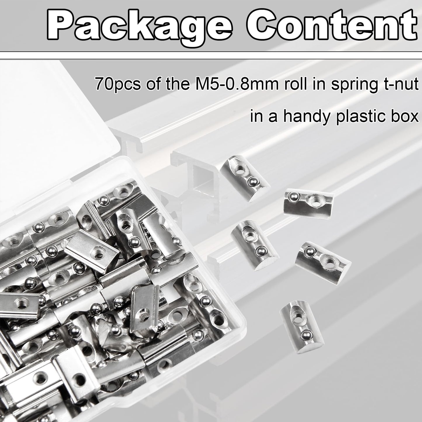 M5 Spring Loaded T Nut 70pcs M5x0.8mm Half Round Roll T-Nuts Carbon Steel Nickel Plated for 20x20 20 Series Aluminum Extrusions 3D Printer Replacement Tiny Nuts
