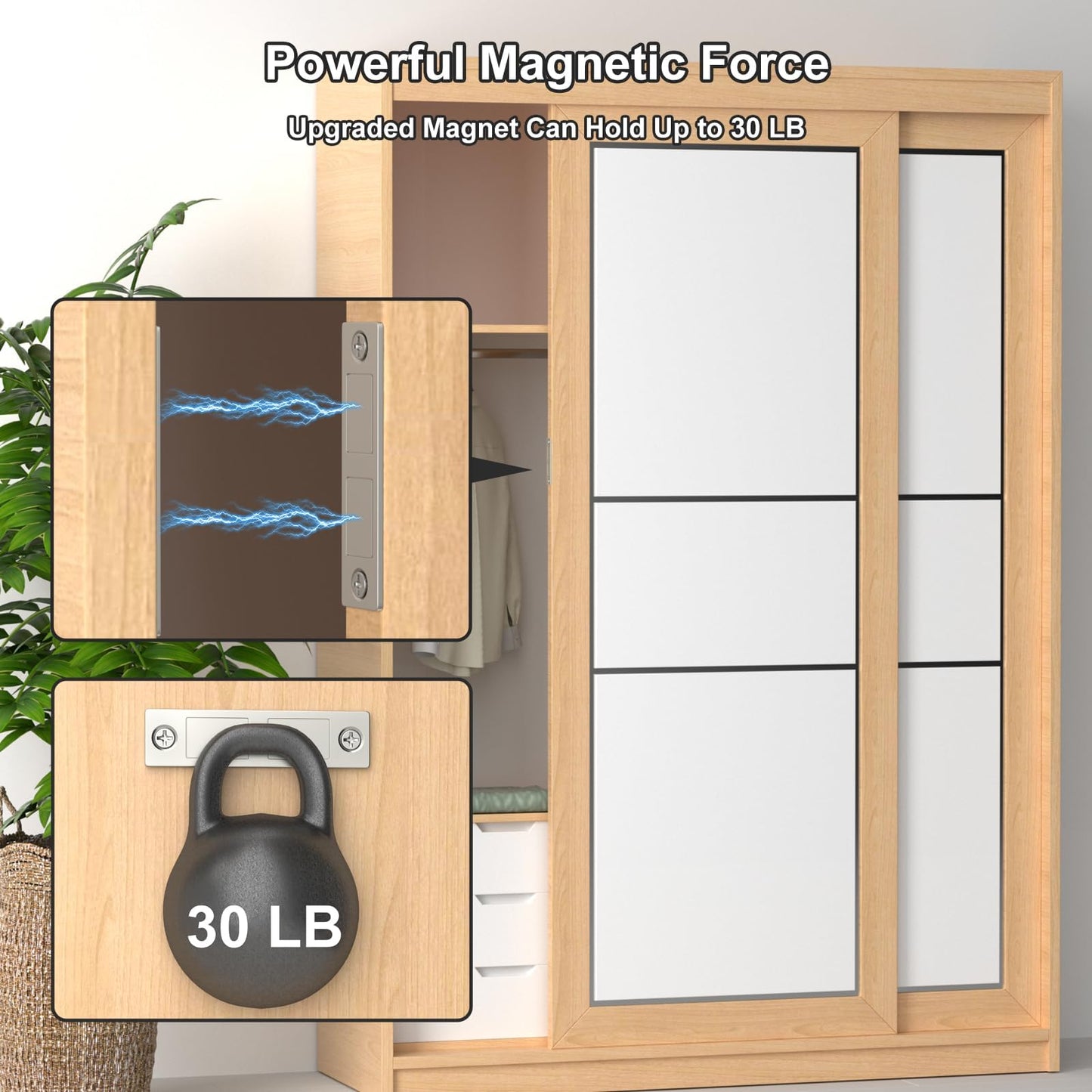 Magnetic Door Catch, Jiayi 30 LB Cabinet Door Magnetic Catch Heavy Duty, 2 Pack Magnets Door Closer, Screw on Magnet Closet Door Catch, Double Drawer Magnets Latch for Wardrobe Cabinets Closing
