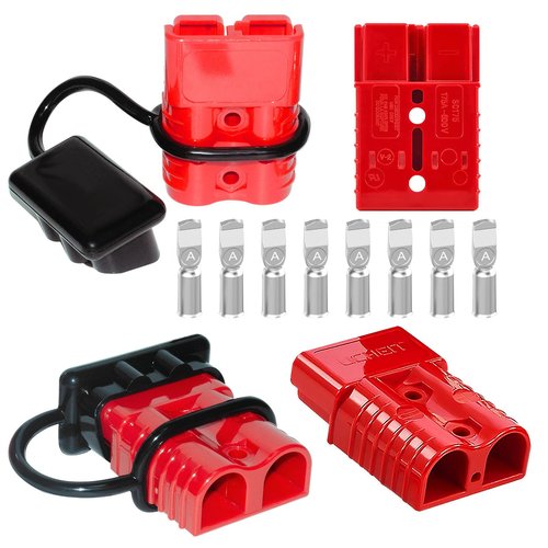 Anderson Connector 4 Pcs, 50 Amp 12-36v Batteries Quick Connect/Disconnect Plug Kit, Connectors for 6 to 12 Gauge Cables, for Car Bike ATV Winches Lifts Motors More,SB50 Red