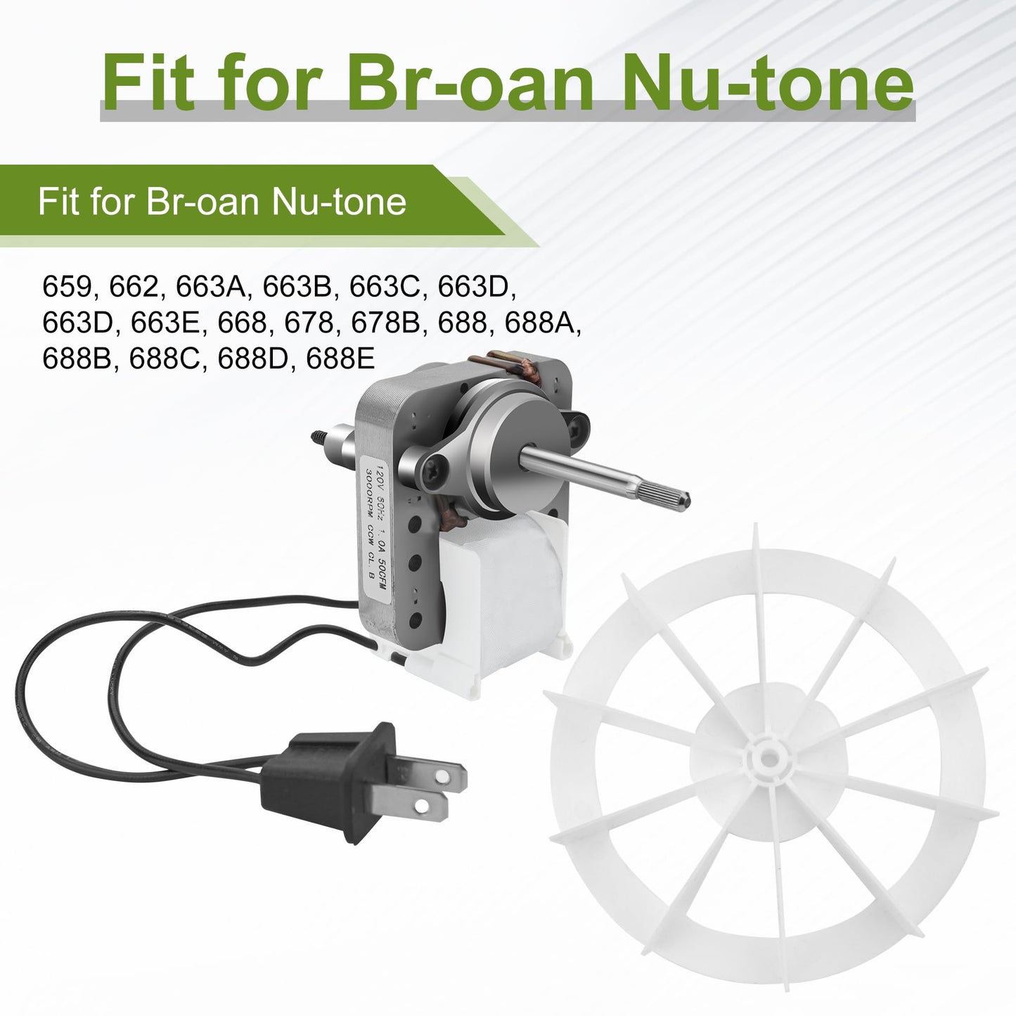 BP27 S97012038 Bathroom Vent Fan Motor and Ceiling Blower Wheel Replacement fit for Nu-Tone Br-oan 663 668 688 659 662 678 50CFM 120V S97012038 Electric Motors Kit by Fetechmate
