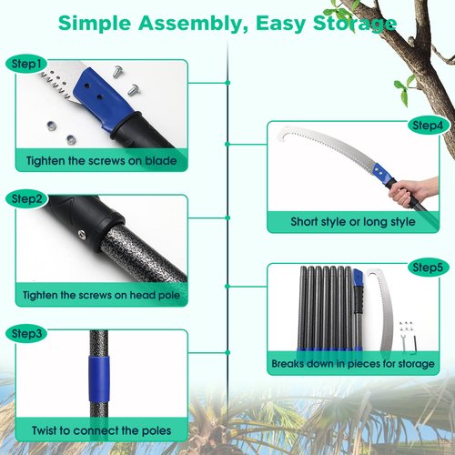 Pole Saw, Manual Pole Saw with 6.5FT Extension Rod for High Branches Tree Trimming Cutting, Long Pole Pruning Pole Saw Cutter for Yard Garden, Stainless Steel Tree Pole Pruner