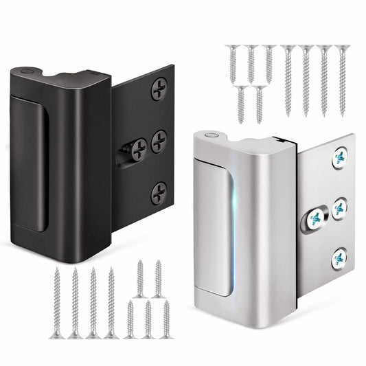 Home Security Door Locks for Kids Safety 2 Pack Extra Childproof Door Reinforcement Lock Latch Device from Inside for Inward Swinging Front Back Patio Courtyard Bedroom Interior Doors (Sliver+Black)
