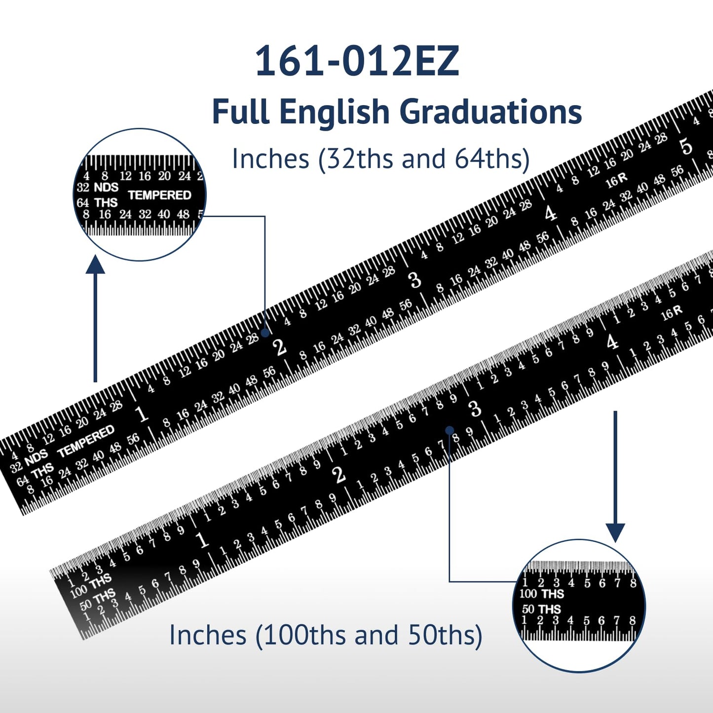 PEC Tools Stainless Steel Ruler Set (6"+12"), High-Contrast Machinist Ruler with Markings 1/32", 1/64", 1/50" and 1/100", Made in USA