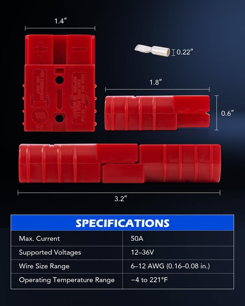 Orion Motor Tech Wire Connector 4 Pack, 50A Wire Harness Plug Kit for 6-12 Gauge Cables, 12V-36V Battery Quick Connect Disconnect Set for Car Bike ATV Winches Lifts Motors More, Set of 4, Red