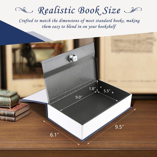 Tahoe trails Book Safe with Key Lock, Portable Metal Safe Box, Dictionary Diversion Book Safe,Secret Book Hidden Safe,9.5" x 6.1" x 2 .2" Navy Blue